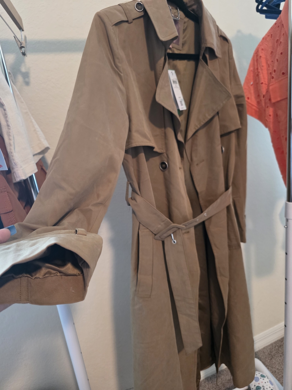 Guess Eco Women's Tan Double-Breasted Coat Women's Maya Unstructured Trench - Picture 7 of 9